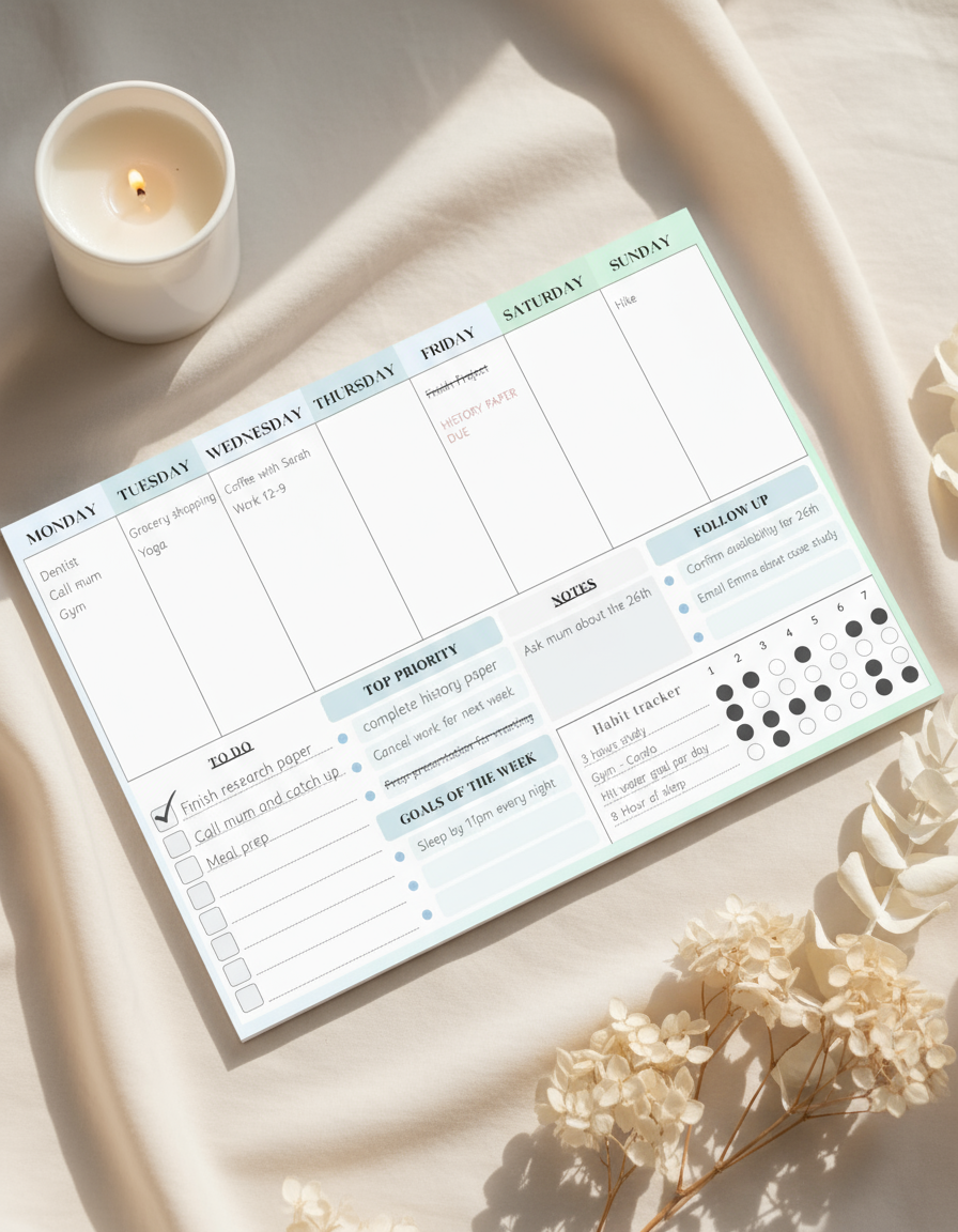A4 Weekly Planner Notepad Close-up