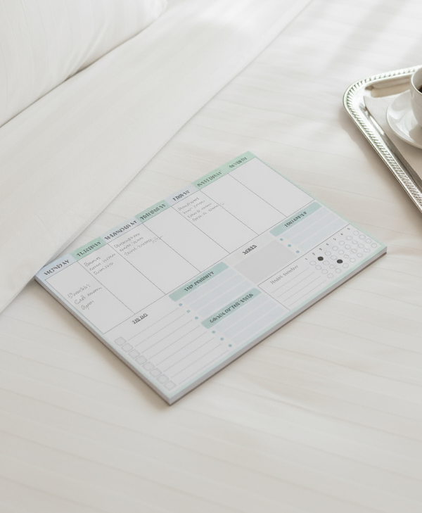 Luxury hotel bed with breakfast