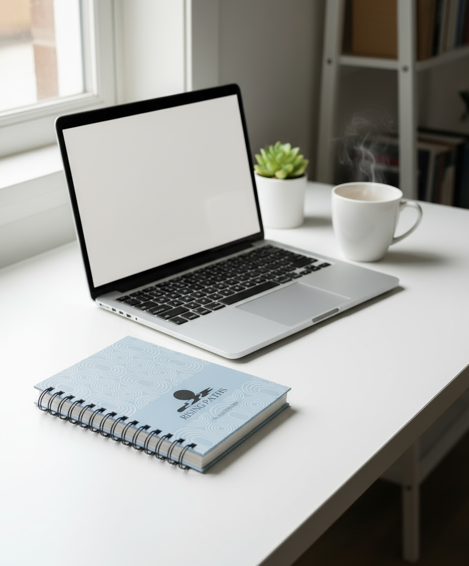 Planner on desk with laptop