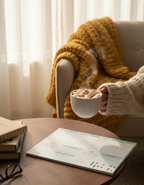 Reading nook with hot chocolate