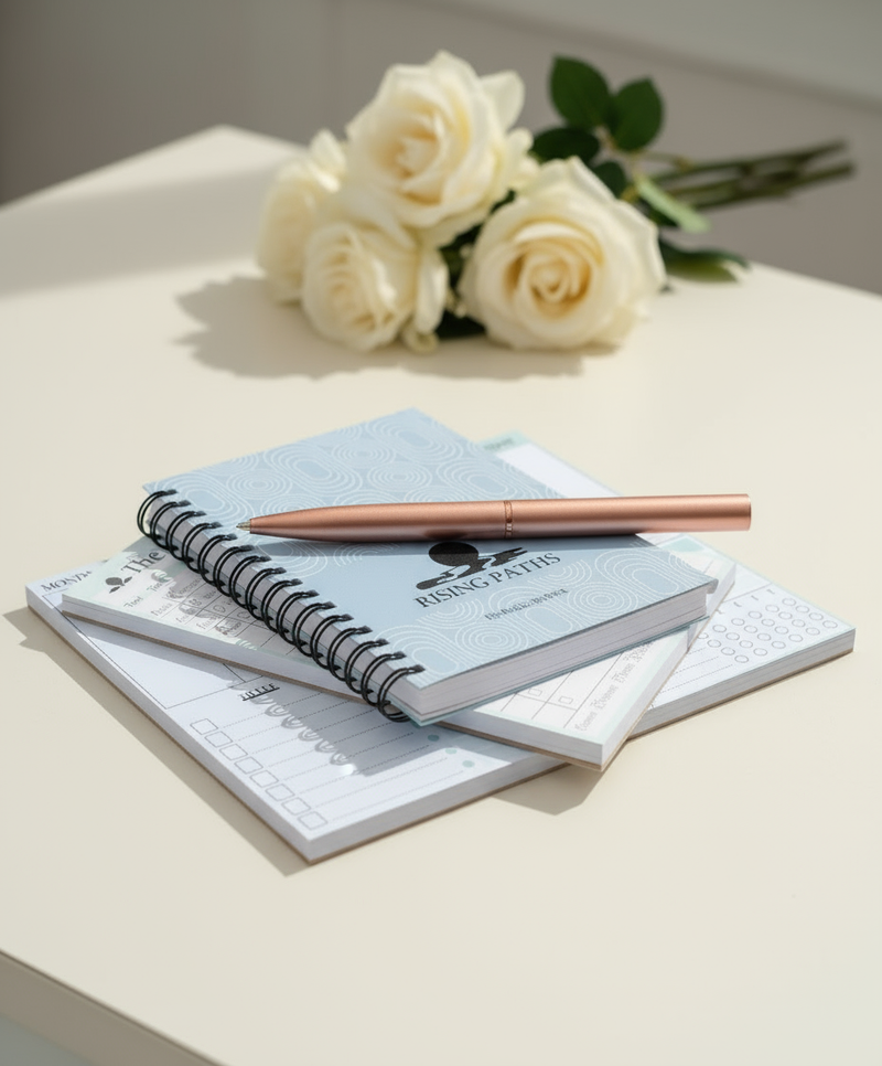 Stationery stack with rose gold pen